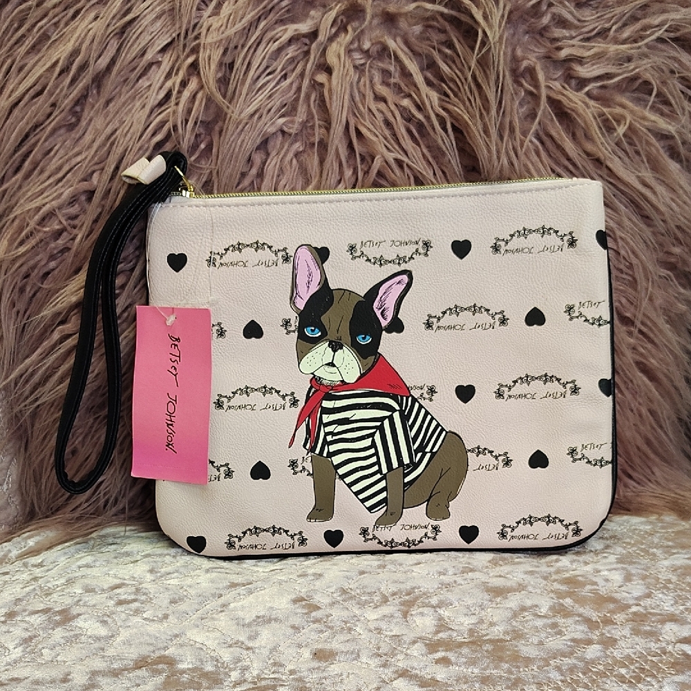 Betsey Johnson Pink Dog Print Wristlet Purse Bag